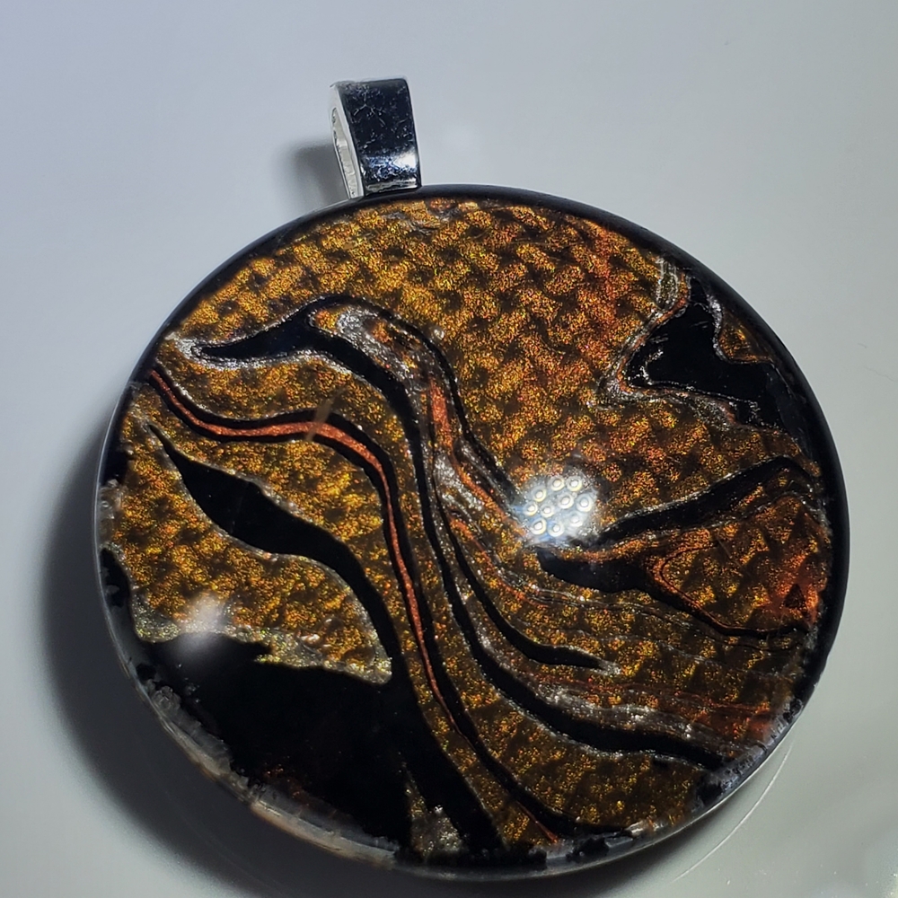Handmade Black and Brown Abract Swirl Pendant Necklace - Picture 8 of 11